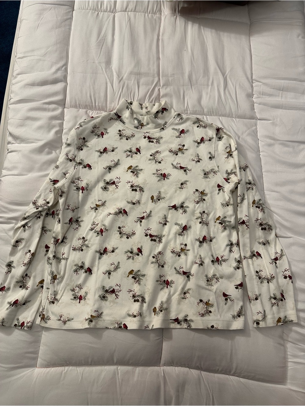 croft & barrow Cream Mock Neck Long-Sleeve Top with Bird Print